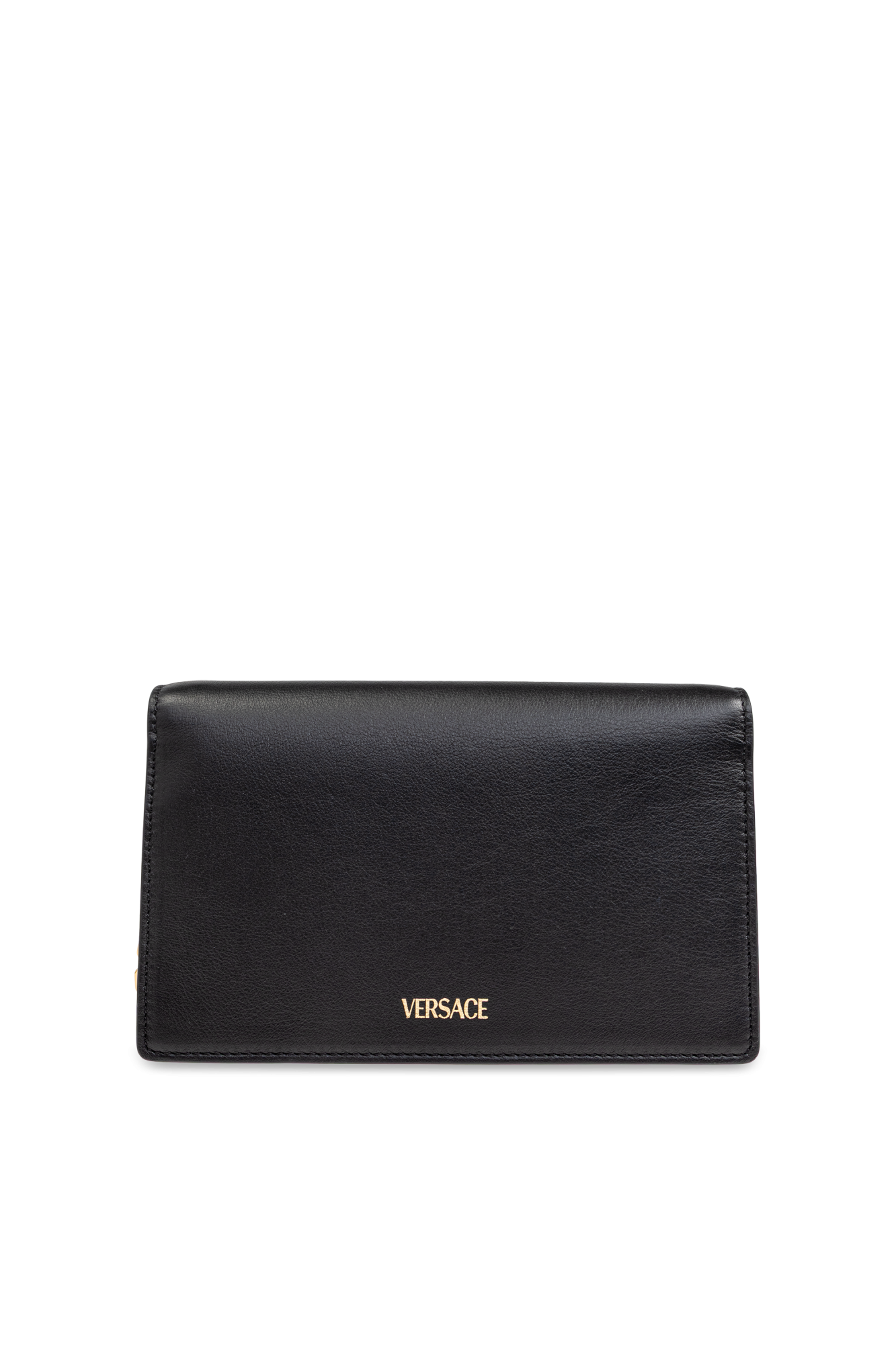 長財布 VERSACE Wallet On Chain - Versace - Leather - Black Versace Greca Goddess Croc-Embossed Wallet on Chain | Neiman